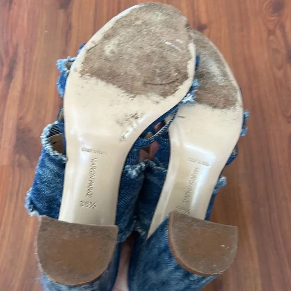 Marion Parke made in Italy distressed denim chunky heel shoes 38.5